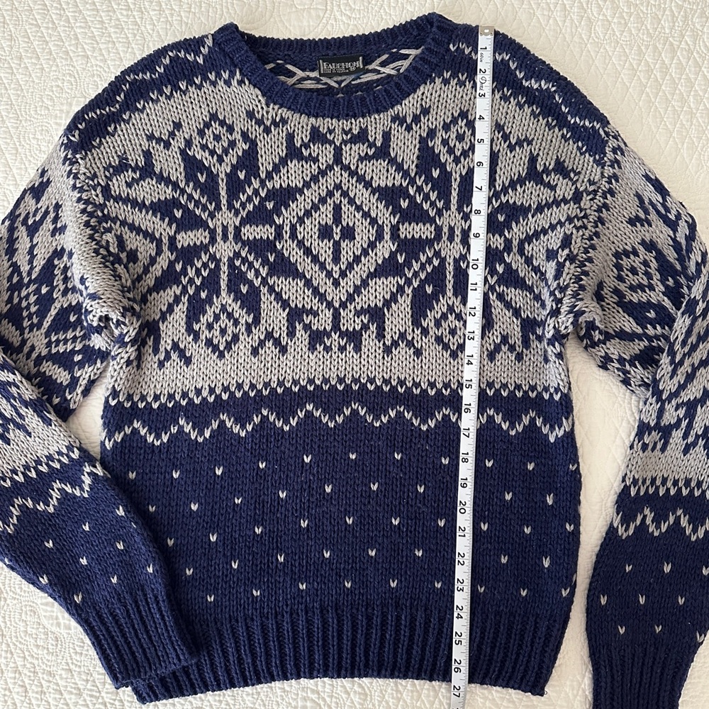 Vintage Fauchon Fair Isle Snowflake Sweater Ski Navy Gray Medium - Picture 4 of 9